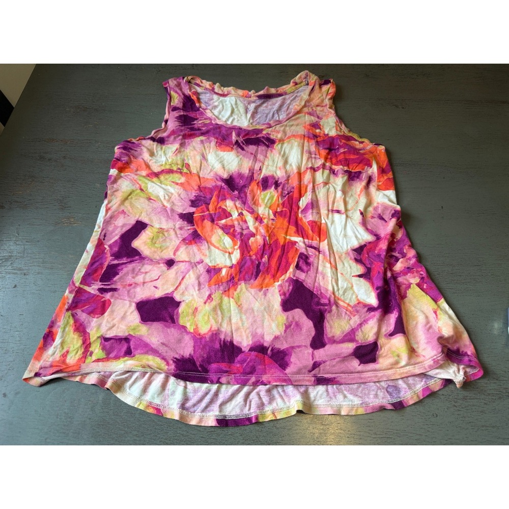 a.n.a A New Approach Womens 2X Floral Watercolor Tank Top Purple Orange Rayon